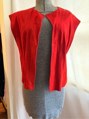 Vtg red/orange lambskin suede open-front vest